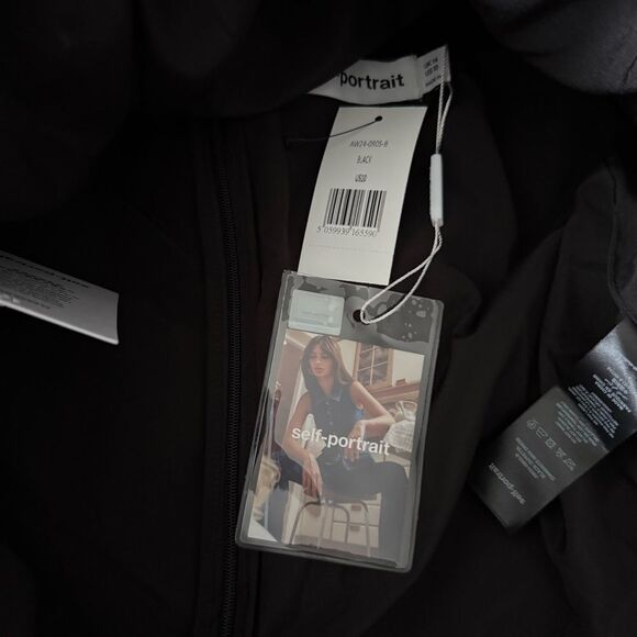 NWT Self-Portrait Black Taffeta Diamante Mini Dress with Lace Trim Size 10 - Picture 12 of 15